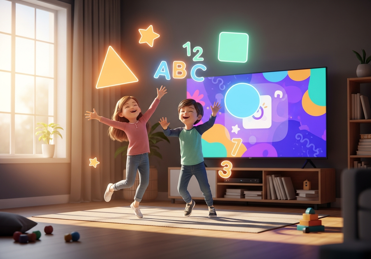 Kids using immersive learning screen